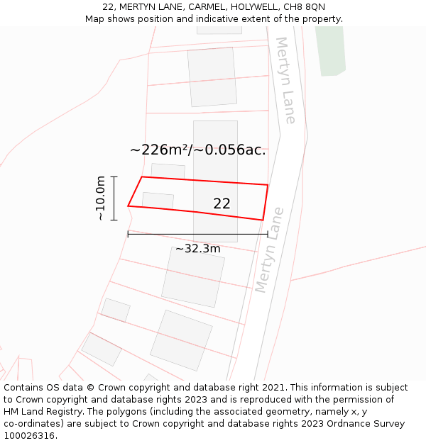 22, MERTYN LANE, CARMEL, HOLYWELL, CH8 8QN: Plot and title map