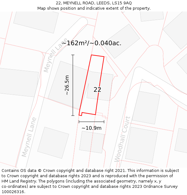 22, MEYNELL ROAD, LEEDS, LS15 9AQ: Plot and title map