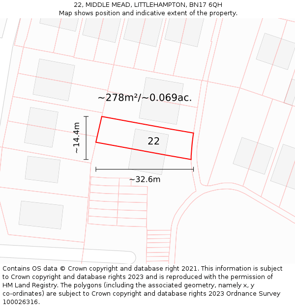 22, MIDDLE MEAD, LITTLEHAMPTON, BN17 6QH: Plot and title map