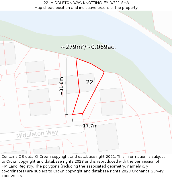 22, MIDDLETON WAY, KNOTTINGLEY, WF11 8HA: Plot and title map