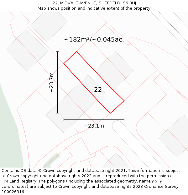 22, MIDVALE AVENUE, SHEFFIELD, S6 3HJ: Plot and title map