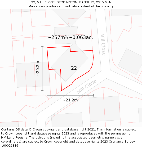 22, MILL CLOSE, DEDDINGTON, BANBURY, OX15 0UN: Plot and title map