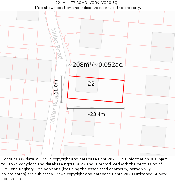 22, MILLER ROAD, YORK, YO30 6QH: Plot and title map