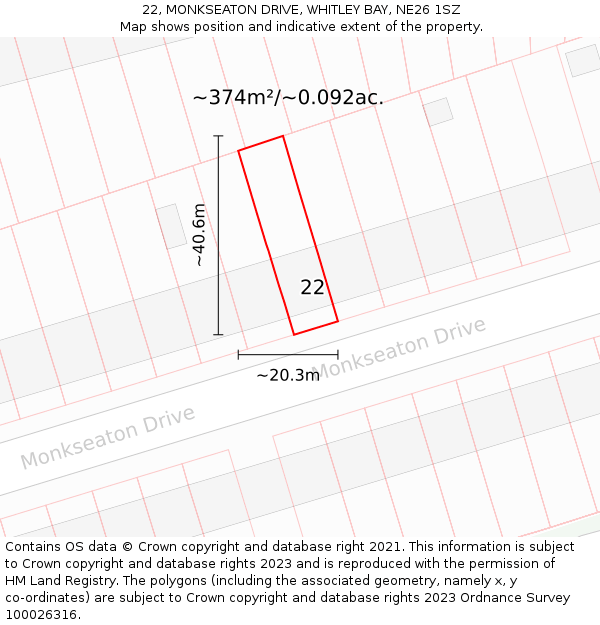 22, MONKSEATON DRIVE, WHITLEY BAY, NE26 1SZ: Plot and title map