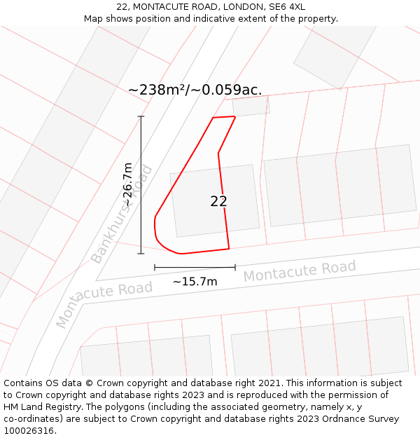 22, MONTACUTE ROAD, LONDON, SE6 4XL: Plot and title map