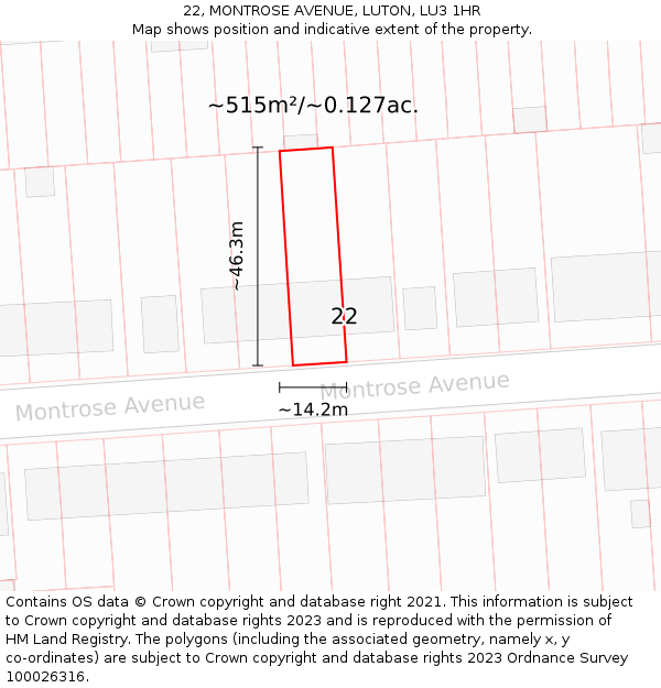 22, MONTROSE AVENUE, LUTON, LU3 1HR: Plot and title map