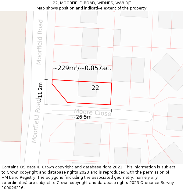 22, MOORFIELD ROAD, WIDNES, WA8 3JE: Plot and title map