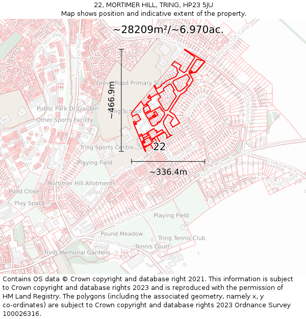 22, MORTIMER HILL, TRING, HP23 5JU: Plot and title map