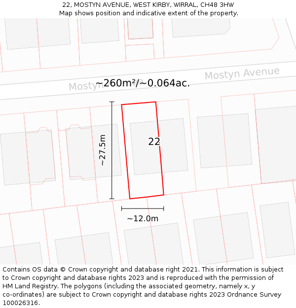 22, MOSTYN AVENUE, WEST KIRBY, WIRRAL, CH48 3HW: Plot and title map