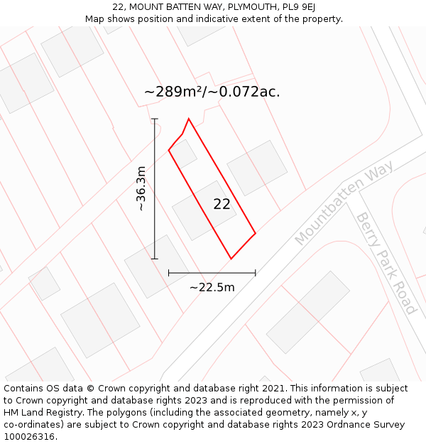 22, MOUNT BATTEN WAY, PLYMOUTH, PL9 9EJ: Plot and title map