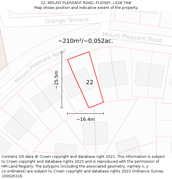 22, MOUNT PLEASANT ROAD, PUDSEY, LS28 7AW: Plot and title map