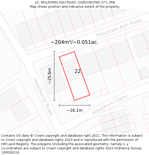 22, MOUNTAIN ASH ROAD, DORCHESTER, DT1 2PB: Plot and title map