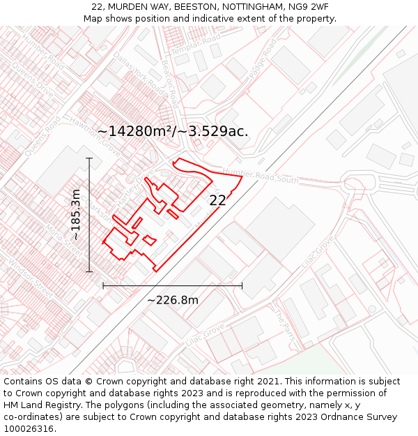 22, MURDEN WAY, BEESTON, NOTTINGHAM, NG9 2WF: Plot and title map