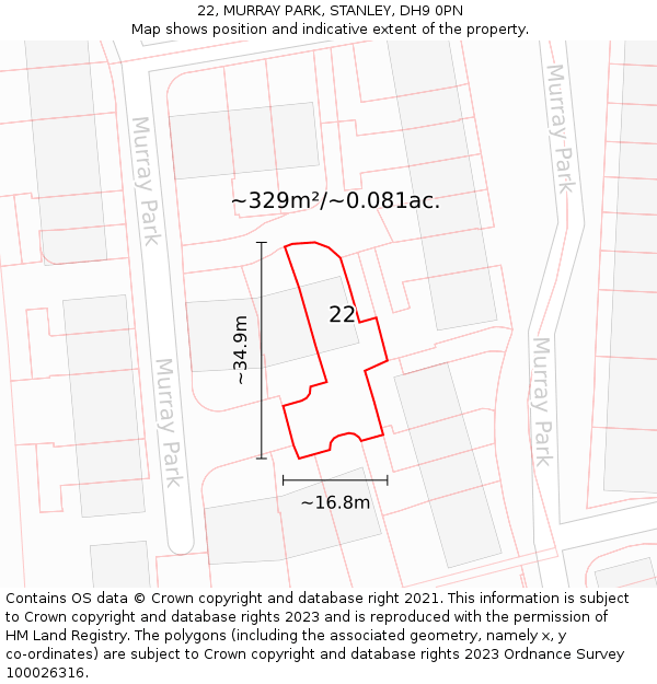 22, MURRAY PARK, STANLEY, DH9 0PN: Plot and title map