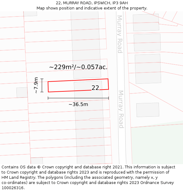 22, MURRAY ROAD, IPSWICH, IP3 9AH: Plot and title map