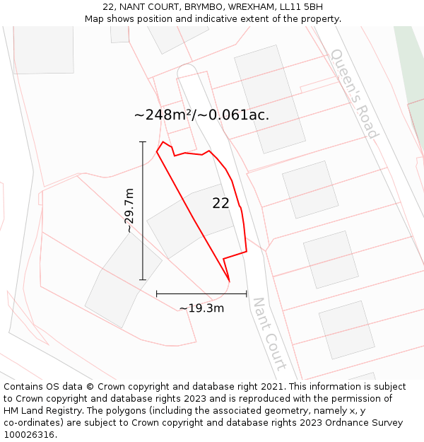 22, NANT COURT, BRYMBO, WREXHAM, LL11 5BH: Plot and title map