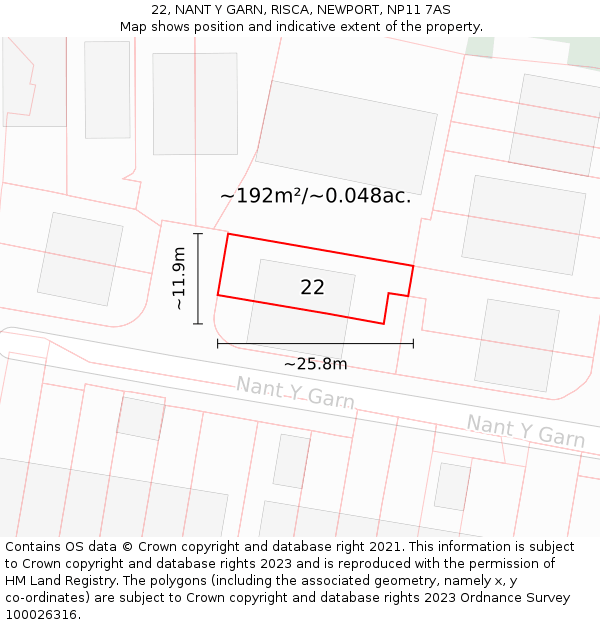 22, NANT Y GARN, RISCA, NEWPORT, NP11 7AS: Plot and title map