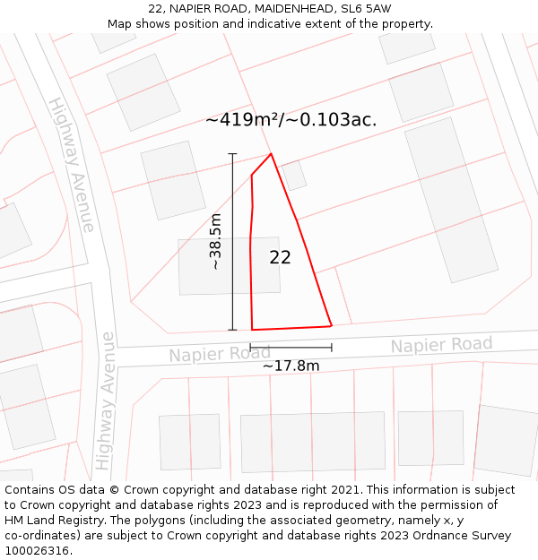 22, NAPIER ROAD, MAIDENHEAD, SL6 5AW: Plot and title map