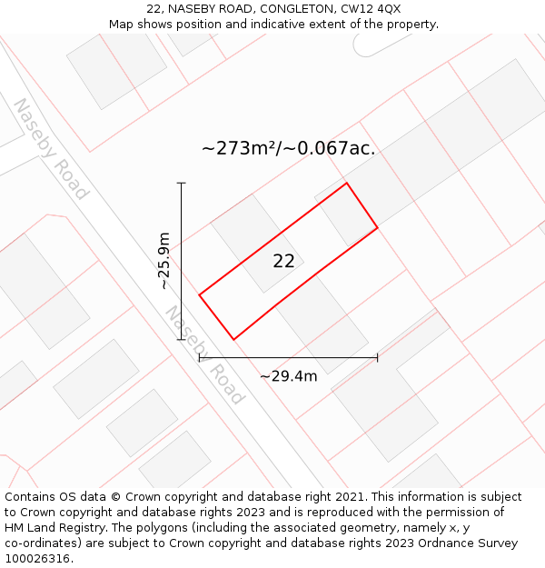 22, NASEBY ROAD, CONGLETON, CW12 4QX: Plot and title map