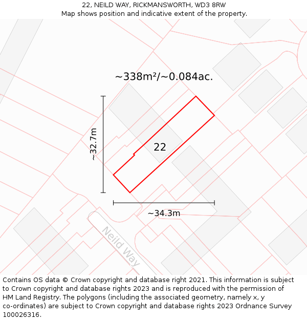 22, NEILD WAY, RICKMANSWORTH, WD3 8RW: Plot and title map
