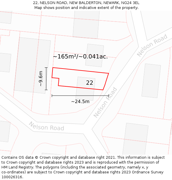 22, NELSON ROAD, NEW BALDERTON, NEWARK, NG24 3EL: Plot and title map