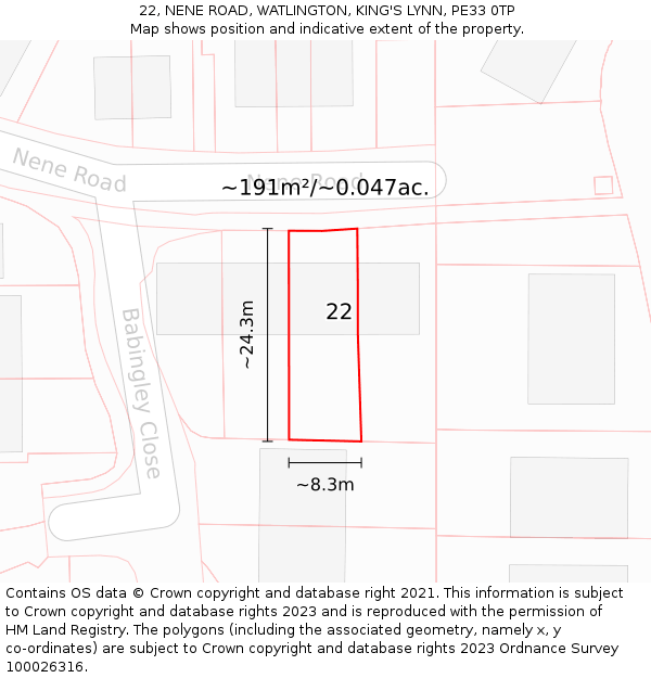 22, NENE ROAD, WATLINGTON, KING'S LYNN, PE33 0TP: Plot and title map