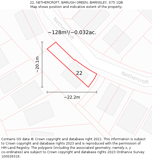 22, NETHERCROFT, BARUGH GREEN, BARNSLEY, S75 1QB: Plot and title map