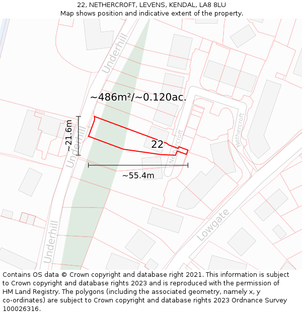 22, NETHERCROFT, LEVENS, KENDAL, LA8 8LU: Plot and title map