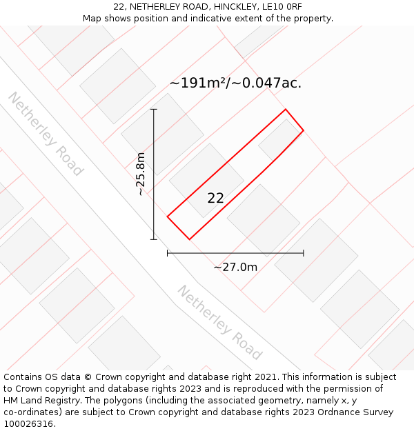 22, NETHERLEY ROAD, HINCKLEY, LE10 0RF: Plot and title map