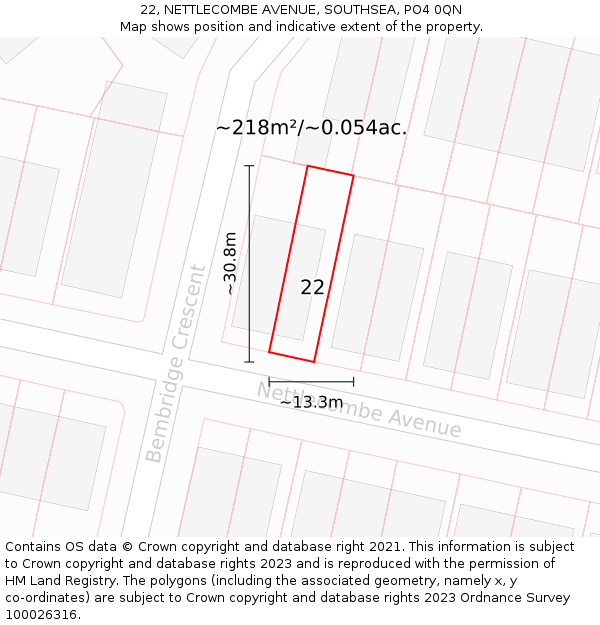 22, NETTLECOMBE AVENUE, SOUTHSEA, PO4 0QN: Plot and title map