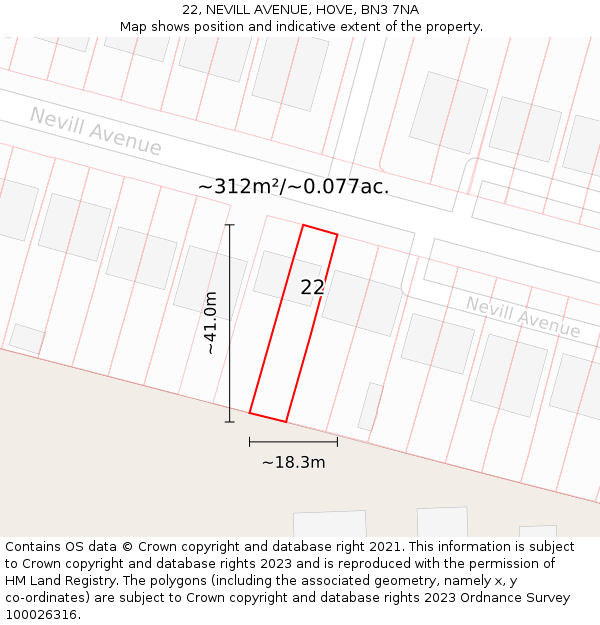 22, NEVILL AVENUE, HOVE, BN3 7NA: Plot and title map