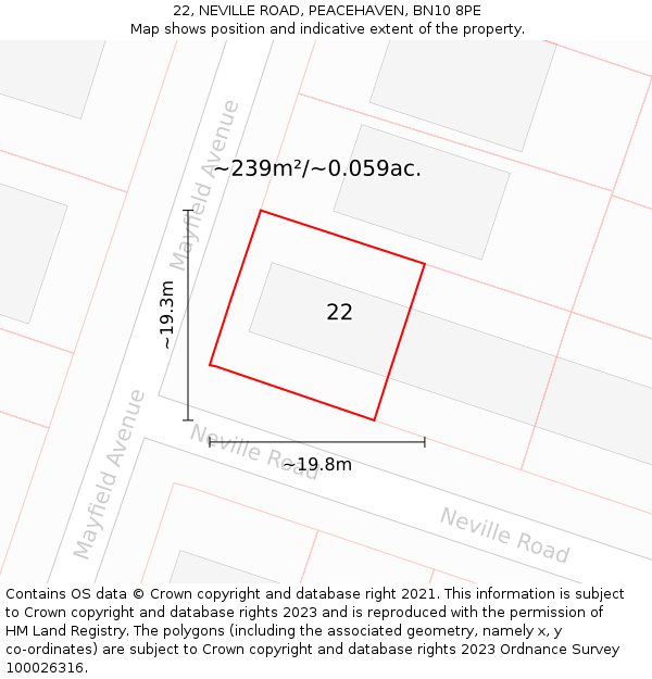 22, NEVILLE ROAD, PEACEHAVEN, BN10 8PE: Plot and title map