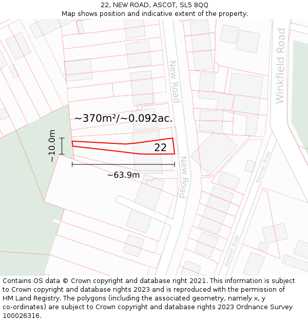 22, NEW ROAD, ASCOT, SL5 8QQ: Plot and title map