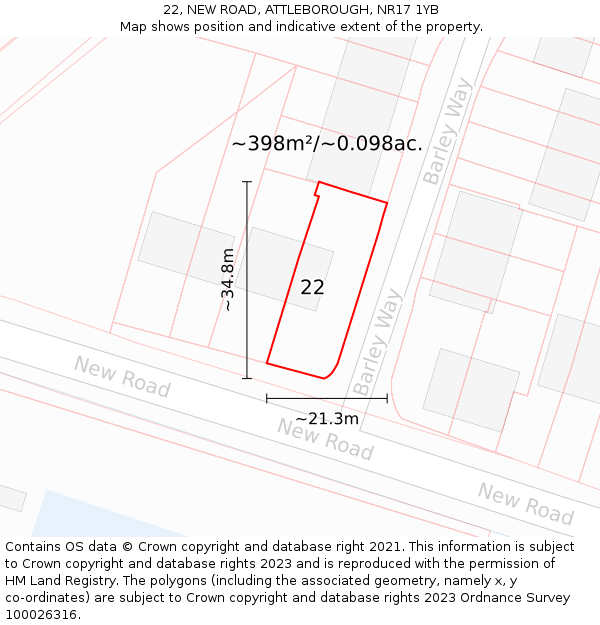 22, NEW ROAD, ATTLEBOROUGH, NR17 1YB: Plot and title map