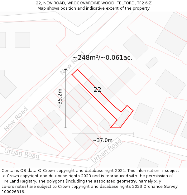 22, NEW ROAD, WROCKWARDINE WOOD, TELFORD, TF2 6JZ: Plot and title map