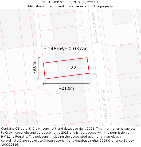 22, NEWICK STREET, DUDLEY, DY2 0LH: Plot and title map