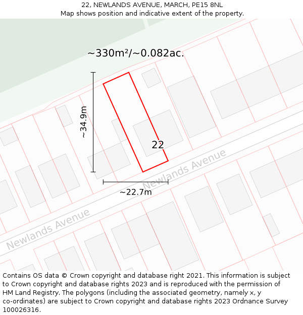 22, NEWLANDS AVENUE, MARCH, PE15 8NL: Plot and title map