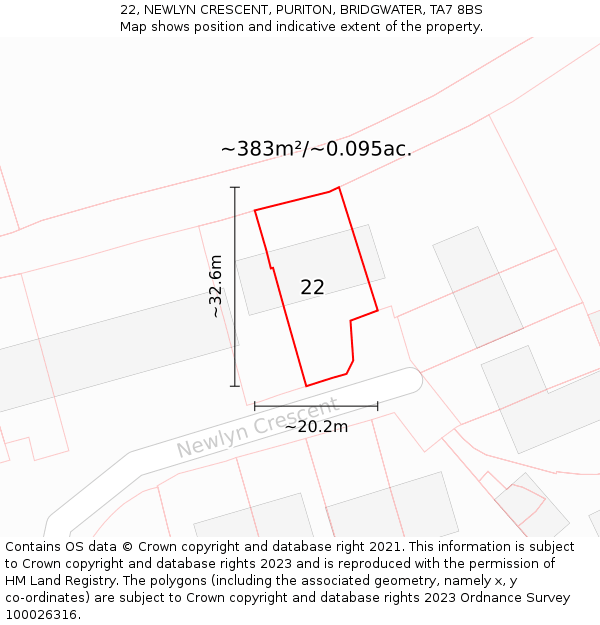 22, NEWLYN CRESCENT, PURITON, BRIDGWATER, TA7 8BS: Plot and title map