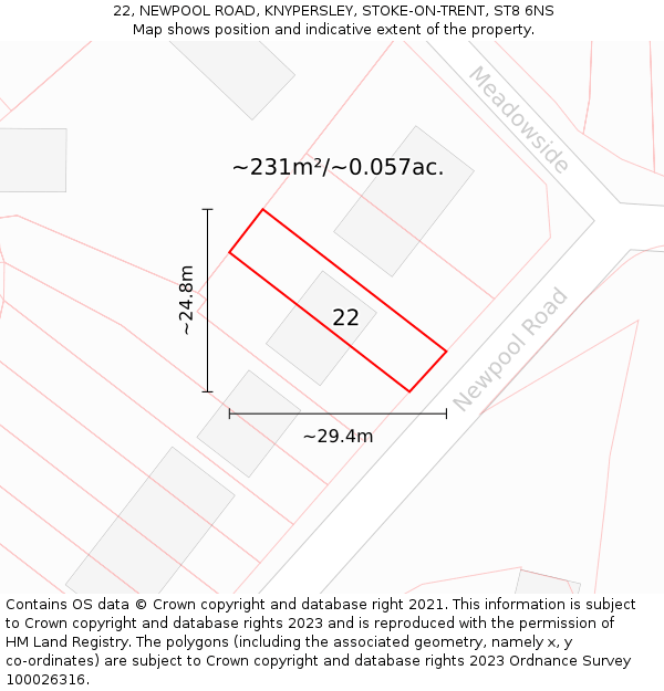 22, NEWPOOL ROAD, KNYPERSLEY, STOKE-ON-TRENT, ST8 6NS: Plot and title map