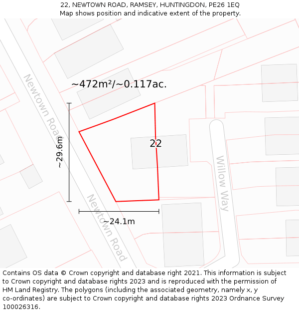 22, NEWTOWN ROAD, RAMSEY, HUNTINGDON, PE26 1EQ: Plot and title map