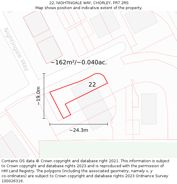 22, NIGHTINGALE WAY, CHORLEY, PR7 2RS: Plot and title map