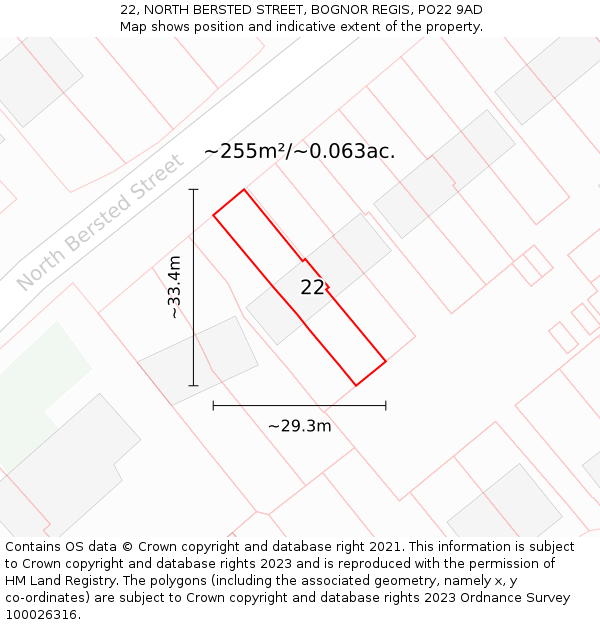 22, NORTH BERSTED STREET, BOGNOR REGIS, PO22 9AD: Plot and title map