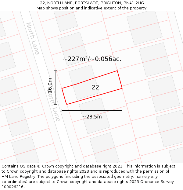 22, NORTH LANE, PORTSLADE, BRIGHTON, BN41 2HG: Plot and title map