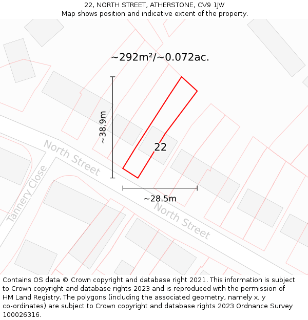 22, NORTH STREET, ATHERSTONE, CV9 1JW: Plot and title map