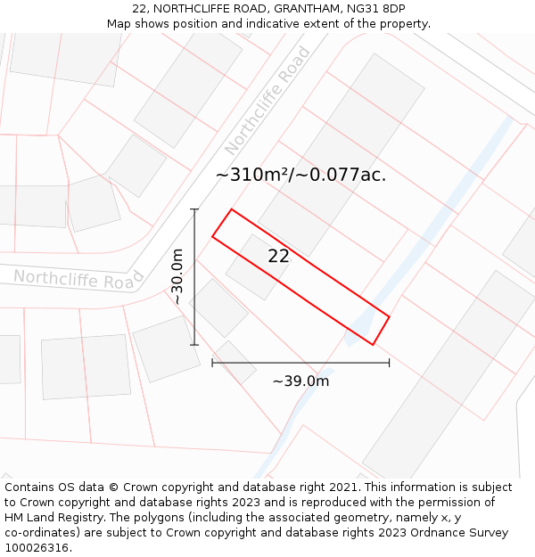 22, NORTHCLIFFE ROAD, GRANTHAM, NG31 8DP: Plot and title map