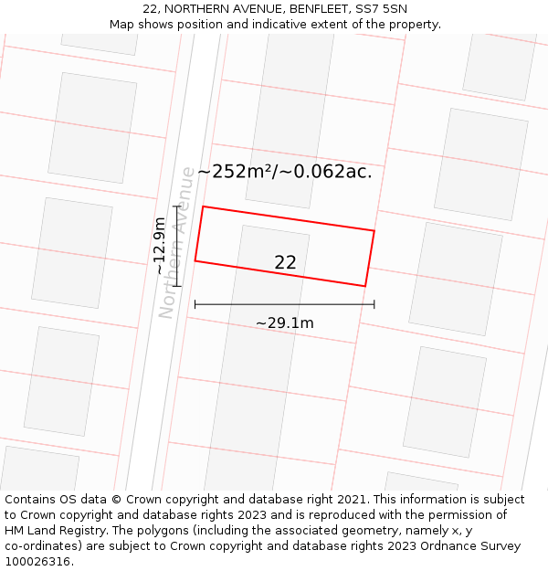 22, NORTHERN AVENUE, BENFLEET, SS7 5SN: Plot and title map