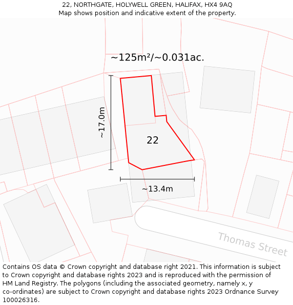 22, NORTHGATE, HOLYWELL GREEN, HALIFAX, HX4 9AQ: Plot and title map