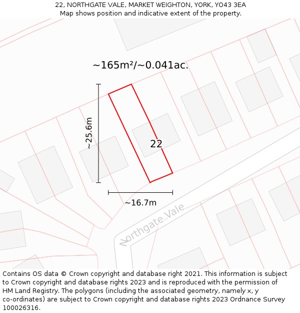 22, NORTHGATE VALE, MARKET WEIGHTON, YORK, YO43 3EA: Plot and title map