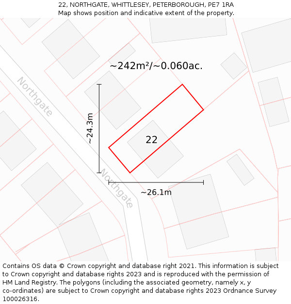 22, NORTHGATE, WHITTLESEY, PETERBOROUGH, PE7 1RA: Plot and title map