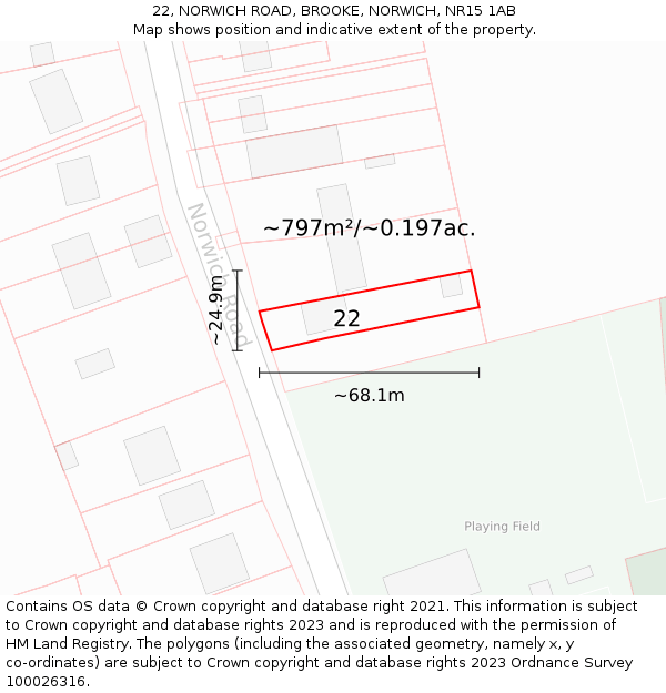 22, NORWICH ROAD, BROOKE, NORWICH, NR15 1AB: Plot and title map